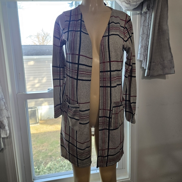 Chic Beige Plaid Open Cardigan - Picture 3 of 10